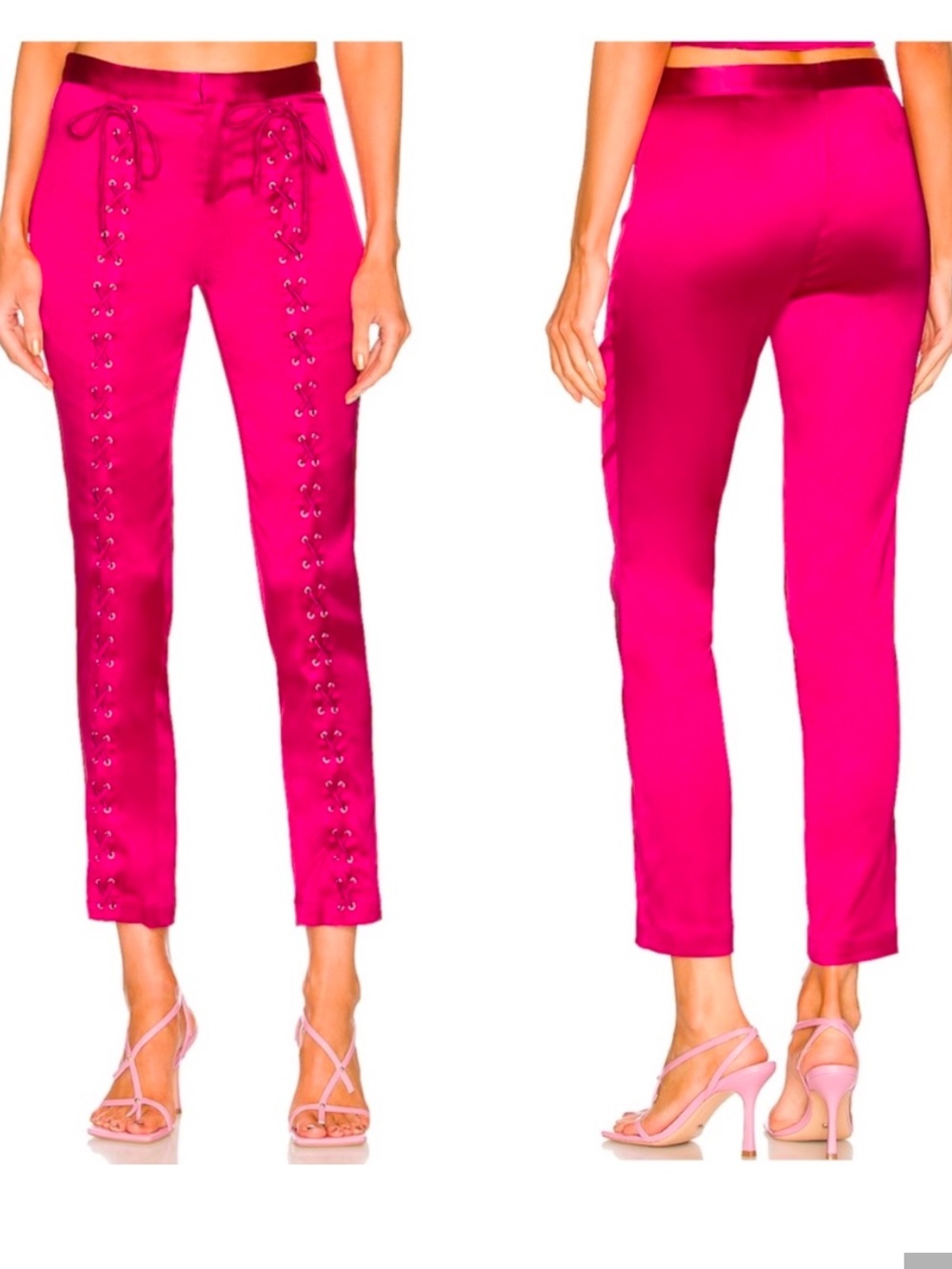 Song of Style Fuchsia Lace-Up Satin Ankle Trousers